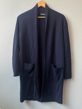 Alashan Cashmere Cotton Sarah Shawl Collar Sweater Jacket Cardigan Navy Blue